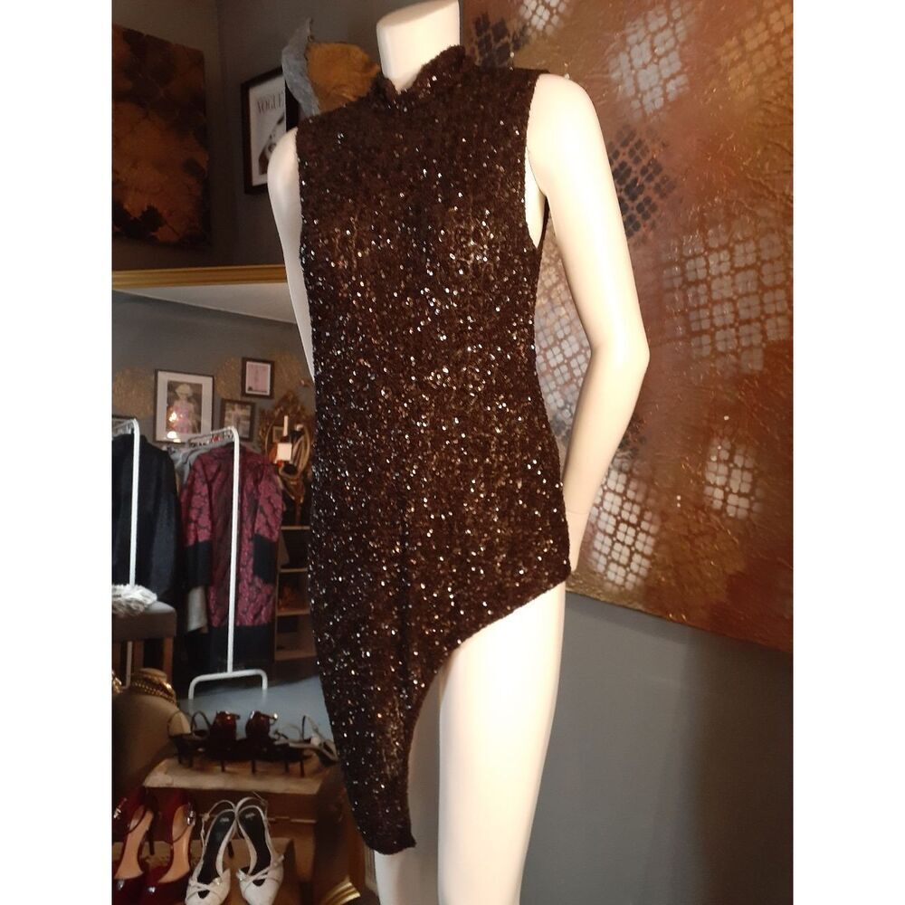 Zara Nwt Sleeveless Asymmetric Sequin Top - Brown